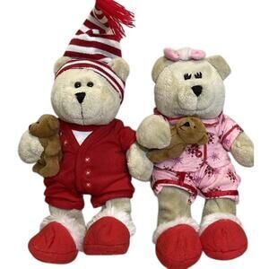 Starbucks Coffee Company 2007 Holiday Christmas Pajamas Plush Bears Set of 2